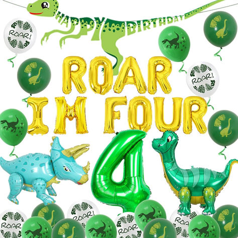 Dinosaur Fourth Birthday Party, Roar Im Four Birthday, 4th Dinosaur Birthday Party, Four Year Old Birthday Theme Boy, Roar Im 4 Birthday, 4th Birthday Party For Boys Theme, Dinosaur 4th Birthday Party, 4th Birthday Theme, Birthday Decorations Dinosaur