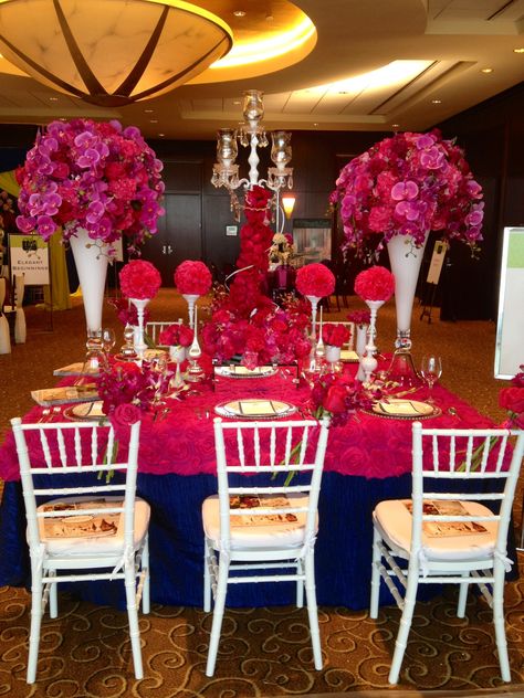 Sexy Hot Pink Roses color themed party ideas Hot Pink Table Decorations Centerpiece Ideas, Red Hot Party Theme, Hot Pink Center Piece For Party, Hot Pink Centerpieces Birthday, Hot Pink Light Pink And Gold Party, Hot Pink Roses, Perfect Love, Rose Color, Sweet 16