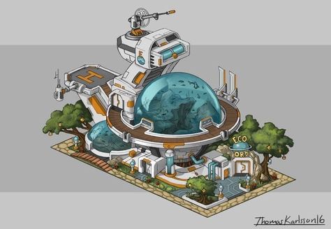 Kid Painting, Scifi Building, Sci Fi Building, Futuristic Building, Sci Fi City, Sci Fi Environment, Building Concept, Isometric Design, Futuristic Art