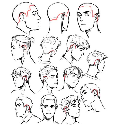 Hair/hairline Hair Styles Men Drawing, Short Hair Drawing Reference Male, Mens Hair Drawing Reference, Short Hair Art Reference, Hair Drawing Reference Male, Hair Styles Drawing Reference, Guy Character Design, Short Hair Drawing, Cartoon Tutorial