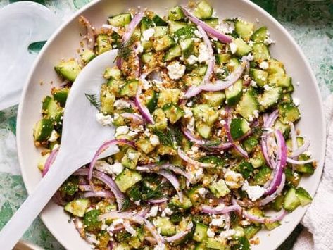 Cucumber Salad With Crunchy Quinoa and Lemon Vinaigrette Cucumber Salad With Crispy Quinoa, Crunchy Quinoa, Greek Chicken Marinade, Crispy Quinoa, Summertime Salads, Fresh Salad, Lemon Vinaigrette, White Bean Soup, Lunch Salads