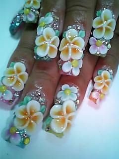 3d Hawaiian Flowers Nails, Plumeria Nails, Adenium Flowers, Tropical Flower Nails, Blue Gold Nails, 3d Practice, Hawaiian Nails, Bad Nails, Bridal Nail