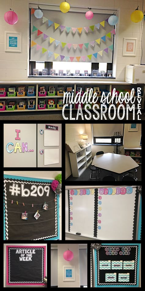 Middle school classroom reveal pictures! Middle School Decor, Classroom Decor Middle, Middle School Classroom Decor, Middle School Science Classroom, Classroom Decor High School, Classroom Layout, 5th Grade Classroom, Classroom Organisation, Class Decor