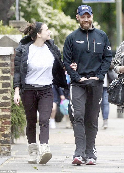 Happy together: A make-up free Charlotte looked smitten as she chatted away to her man... Tom Hardy Wife, Tom Hardy Haircut, Tom Hardy Variations, Charlotte Riley, Hardy Boys, Thomas Hardy, Tom Hardy, Good Looking Men, Fashion Photo