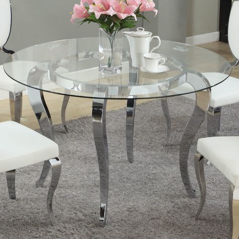 Found it at Wayfair.ca - Letty Dining Table Space Saving Dining Room, Dining Room Table Decor Ideas, Round Dining Room Sets, Glass Dining Room Table, Glass Round Dining Table, Tafel Decor, Round Dining Room, Glass Top Dining Table, Dining Room Table Decor