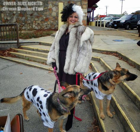 funny!  German Shepherds Tips says: One of my favorite Halloween pictures from 2012, Owner: Alice Richter Cruella Deville Costume With Dog, Halloween Costumes Dog And Owner, Puppy And Owner Halloween Costume, Halloween Dog Costume With Owner, Pet Costumes For Dogs And Owners, Costume With Dog And Owner, Matching Dog And Owner Outfits Halloween, Halloween Costumes With Dog And Owner, Costumes With Dogs And Owner