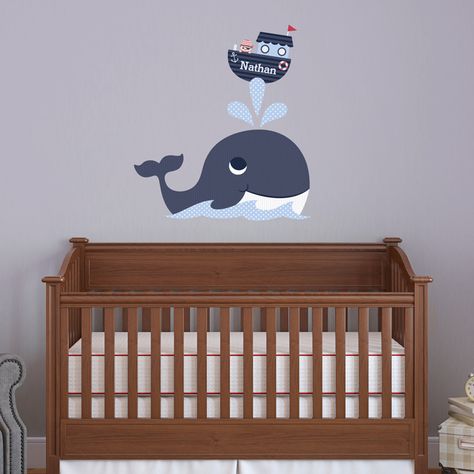 Above the crib Whale Nursery, Baby Nursery Inspiration, Baby Nurseries, Baby Whale, Boat Wall, Kids Room Wall Decals, Nautical Baby, Nursery Inspiration, Baby Boy Rooms