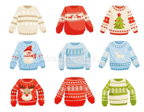 Cute Christmas Jumpers, Cute Ornaments, Jumper Designs, Xmas Jumpers, Winter Illustration, Christmas Drawing, Christmas Mood, Christmas Illustration, Christmas Vectors