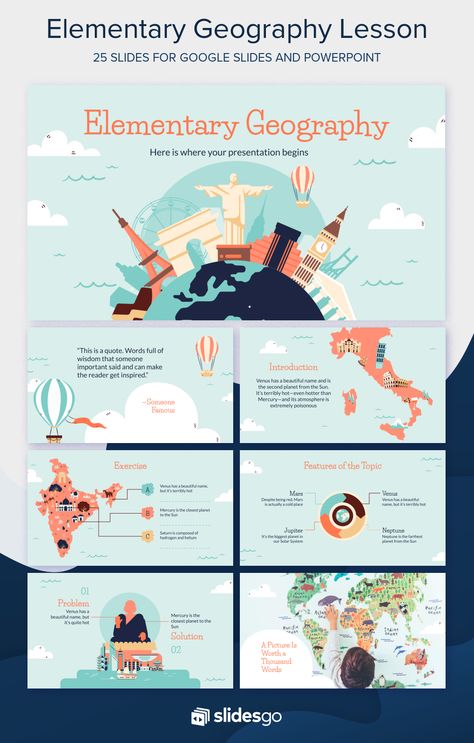 Customize this energetic and education-themed presentation template for PowerPoint and Google Slides to inspire your students. #freetemplate #presentations #themes #templates #GoogleSlides #PowerPoint #GoogleSlidesThemes #PowerPointTemplate #Geography #Education #Freepik #Slidesgo Geography Presentation, Geography Design, Elementary Geography, Continents And Oceans, Powerpoint Slide Designs, Template For Powerpoint, Geography Lessons, Webdesign Inspiration, Powerpoint Design Templates