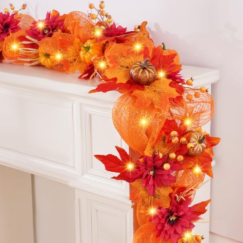 PRICES MAY VARY. Welcome Autumn with Our Fall Garland: Introducing our limited edition, handcrafted Fall Garland-American artisans have meticulously designed it with our valued customers in mind. Lush pumpkins, vivid maple leaves, plump berries, and radiant mesh ribbons intertwine to create an exquisite autumnal masterpiece. Embrace the cozy magnificence of fall in your home with our amazing fall garland. Enjoy Groundbreaking Design: Discovering our fall leaves garland, a first-of-its-kind desig Fall Leaves Wedding Arch, Fall Church Decorations, Fall Leaves Garland, Fall Leaf Wedding, Garland With Lights, Indoor Fall Decor, Leaves Garland, Wedding October, Fall Leaf Garland