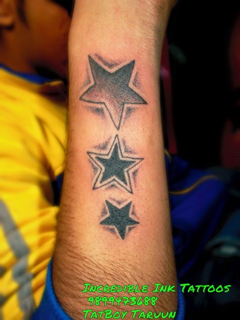 3 Star Tattoos 3 Star Tattoo, 3d Star Tattoo, 3 Stars Tattoo, Star Tattoo On Shoulder, Tato 3d, Best 3d Tattoos, Star Tattoo Meaning, Tatoo 3d, Stars Tattoo