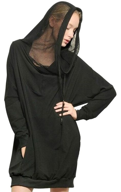 Hooded Top Outfit, Oversized Hoodie Dress, Loose Black Dress, Solid Dress Casual, Black Collared Dress, Tunic Hoodie, Black Dress With Sleeves, Hooded Top, Black Dresses