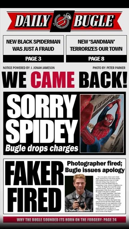 Spider Man Newspaper, Eddie Brock Spiderman 3, Superhero Newspaper, Daily Bugle, Spiderman Poster, Spider Man Trilogy, Newspaper Background, All Spiderman, Newspaper Front Pages