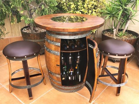 Wine Barrel Full Bar Set | Etsy Wine Barrel Bar Stools, Oak Barrel Furniture, Wine Barrel Coffee Table, Wine Barrel Chairs, Whiskey Barrel Table, Wine Barrel Bar, Wine Barrel Table, Barrel Coffee Table, Whiskey Barrel Furniture