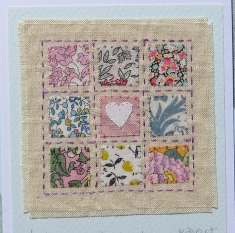 Fabric Postcards Ideas, Fabric Cards Handmade, Heart Patchwork, Patchwork Applique, Stitched Cards, Sewing Cards, Embroidery Cards, Liberty Fabrics, Stitching Cards