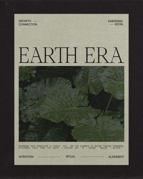 branding for Earth Era. ceremonial stationery tools to deepen connection wirh Spirit, Self and Nature. minimal, modern, and mysterious. welcoming a new paradigm of inner transformation, clarity and healing — by encouraging you to be your own healer. Modern Nature Graphic Design, Organic Web Design, Jungle Branding, Mother Earth Aesthetic, Earth Branding, 5 Elements Of Nature, Nature Graphic Design, Spiritual Website, Nature Magazine