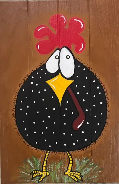 Animal Rock Art, Chicken Painting Easy, Bird Painting Diy, Painted Chicken, Snowflake Crafts, Animal Paintings Acrylic, Primitive Painting, Perfect Summer Day, Driftwood Art Diy