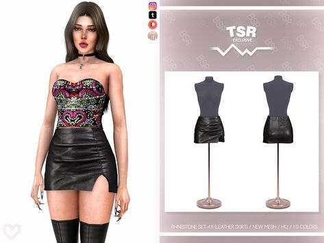 Sims 4 Cc Leather Skirt, Sims 4 Leather Skirt, Sims4 Clothes Cc, Toddler Hair Sims 4, Sims4 Clothing, Sims Lookbook, Sims Clothes, Latex Skirt, Pelo Sims