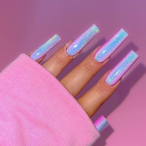 Holographic Nails French Tip, Holographic French Tip Nails, Glitter Nails Design, Neon Glitter Nails, Viral Nails, Eyes Nails, Holographic Glitter Nails, Diy Acrylic Nails, Acrylic Nails Coffin Pink