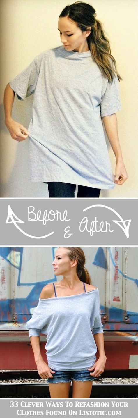 Repurpose those old oversized tshirts into something adorable ~ 33 Clever Ways To Refashion Your Clothes T Shirt Recycle, Gamle T Shirts, Umgestaltete Shirts, Diy Sy, Diy Vetement, Clothes Diy, Couture Mode, Creation Couture, How To Make Clothes