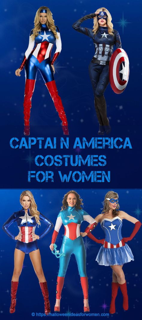 Captain America Costumes For Women Diy Captain America Costume For Women, Captain America Women Costume, Diy Captain Marvel Costume For Women, Hero Costumes Female, Captain America Costume For Women, Female Captain America Costume, Halloween Ideas For Women, Captain America Halloween Costume, Costumes For Women Halloween