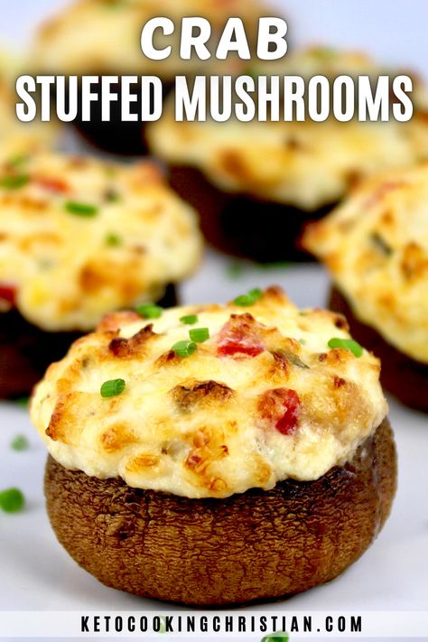 Crab Stuffed Mushrooms These Crab Stuffed Mushrooms are the ultimate dinner party appetizer. They're stuffed with a creamy and flavorful tender crab meat filling, then baked until completely irresistible! #ketostuffedmushrooms #ketomushrooms #ketoappetizer Crab Stuffed Portobello Mushrooms, Dinner Party Appetizer, Mushroom Side Dishes, Coleslaw Recipe Easy, Crab Stuffed Mushrooms, Crab Dishes, Crab Stuffed, Mushroom Dish, Stuffed Mushroom