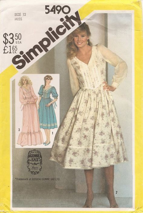 Gunny Sack Dress, Gunne Sax Dress Pattern, Prairie Dress Pattern, Princess Bodice, Boho Dress Pattern, Evening Gown Pattern, Dress With Skirt, Vintage Gunne Sax Dress, Simplicity Patterns Dresses