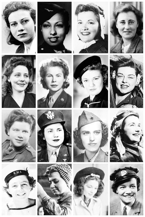 A collection of WWII photographs, depicting some of the hairstyles of the time, like the victory Rolls, the lifted and the swoops hairstyles... 2 Hairstyles, Drawing Advice, Victory Roll, Ww2 Women, Hair History, Retro Updo, Edwardian Hairstyles, 40s Style, Victory Rolls