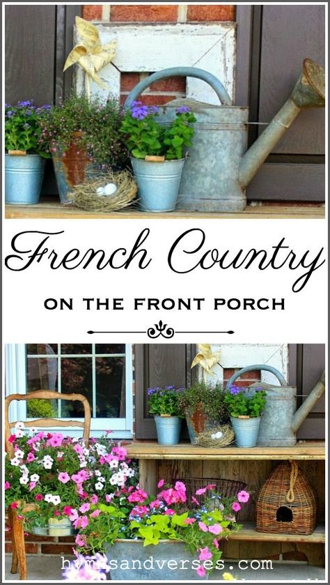 French Country Porch, Cozy French Country Living Room, French Country Decorating Ideas, French Country Front Porch, Country Living Room Design, French Country Farmhouse Decor, Small Porch Decorating, French Style Chairs, Country Decorating Ideas