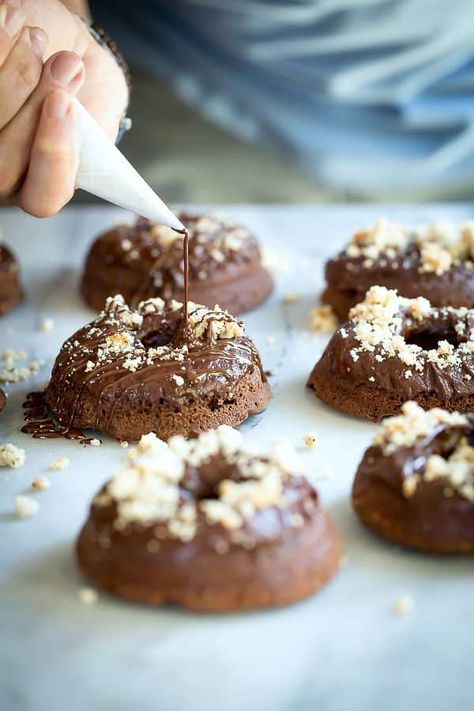 Double Chocolate Brownie Doughnuts - Foodness Gracious Chocolate Doughnuts, Double Chocolate Brownies, Homemade Donuts, Chocolate Donuts, Chocolate Glaze, Cookie Crumbs, Chocolate Craving, Donut Recipes, Delicious Breakfast