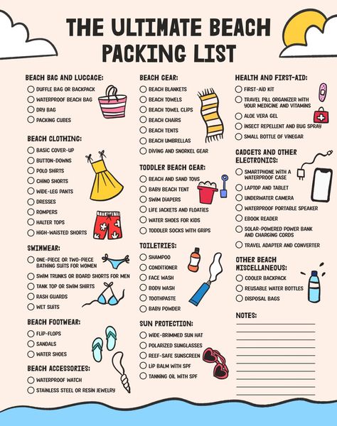 Sea Trip Packing List, What To Bring To A Beach Vacation, Packing Checklist For Vacation Beach, Ultimate Beach Vacation Packing List, Sea Vacation Packing List, Packing List For The Beach Vacation, Beach List Packing Vacations, Ultimate Beach Packing List, Vacation List Packing Beach