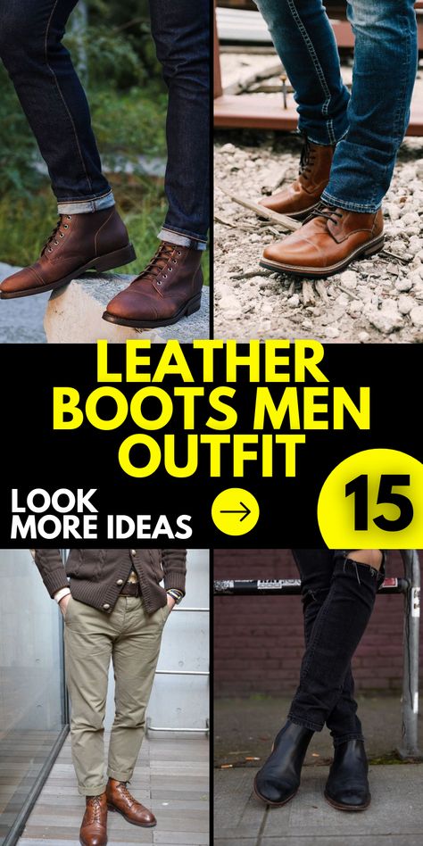 Looking for a versatile and stylish men's outfit for fall? Pair your favorite denim or chinos with a classic suede Chelsea boot. The soft and luxurious texture of suede adds a touch of sophistication to your ensemble. Whether you opt for a tan or brown shade, suede Chelsea boots offer a refined and polished look that can be dressed up or down. From casual outings to more formal occasions, these boots are the perfect choice for a versatile and trendy fall look. Chelsea Boots And Chinos Men, Men’s Outfits With Brown Boots, Mens Ankle Boots Outfits, Blue Jeans And Boots Outfit Men, Men’s Brown Boots Outfit, Dark Brown Chelsea Boots Men Outfit, Dark Brown Boots Outfit Men, Tan Boots Outfit Men, Chukka Boots Men Outfit Casual