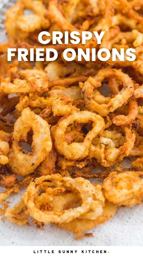 How To Make Fried Onions, French Fried Onions Recipe, Homemade Fried Onions, How To Make French Fried Onions, Homemade Crispy Onions, Recipes Using Crispy Fried Onions, Air Fryer Crispy Fried Onions, Frenches Fried Onions, Crispy Onions Topping