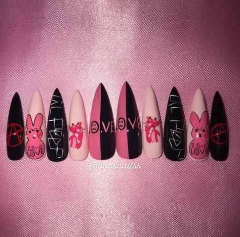 Lil Peep Nails, Peep Nails, Lil Peep Merch, Ideas Uñas, Lil Peep Hellboy, Punk Nails, Gothic Nails, Edgy Nails, Goth Nails