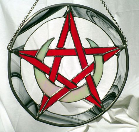 Stained Glass Pentagram, Glass Staining, Celtic Star, Moon Pentacle, Hanging Stained Glass, Glass Lights, Stained Glass Light, Glass Stars, Stained Glass Diy