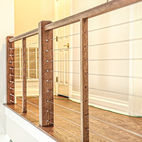 Discover the Beauty of Cable Railing with our Photo Gallery! Explore stunning installations, design inspirations, and expert tips to transform your space. Whether it's a sleek and modern aesthetic or a rustic charm, our gallery showcases the versatility and elegance of cable railing. Find the perfect inspiration for your next project and elevate your home's style. Modern Stair Railing Ideas Wood, Loft Railing Ideas Rustic, Cable Railing Interior, Loft Railing, Indoor Railing, Modern Stair Railing, Cable Railing Systems, Staircase Railing, Staircase Railing Design