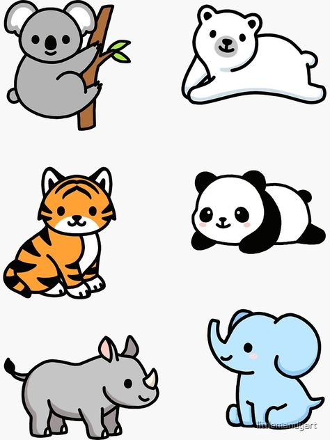 "Endangered Animal Sticker Pack" Sticker by littlemandyart | Redbubble Easy Animal Drawings, Cartoon Drawings Of Animals, Kartu Valentine, Animal Doodles, Cute Kawaii Animals, Cute Animal Drawings Kawaii, Easy Doodle Art, Easy Doodles Drawings, Cute Doodles Drawings