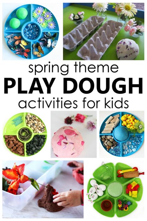 Spring Play Dough Activities for kids with fun play dough invitations and play dough sensory activities for preschoolers. Dough Activities For Kids, Spring Theme Preschool Activities, Spring Playdough, Spring Play Dough, Play Dough Activities, Play Dough Invitation, Activity Ideas For Kids, Spring Lesson Plans, Spring Theme Preschool