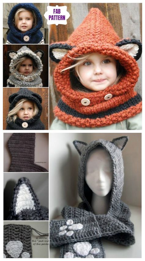 Crochet Hoodie Hat Pattern Free, Crochet Wolf Hat Pattern, Fox Hat Crochet Pattern Free, Crochet Fox Hood, Crochet Animal Cowl Pattern Free, Crochet Wolf Hat Pattern Free, Crochet Fox Ears Pattern Free, Crochet Cowl With Hood, Cute Knitted Hats