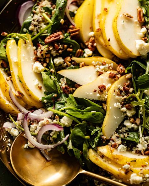 Arugula Pear Salad - Britney Breaks Bread Salads With Pear, Pear Burrata Salad, Arugula Pear Salad, Arugula Goat Cheese Salad, Pear And Walnut Salad, Pear Arugula Salad, Cheese Quinoa, Stone Fruit Salad, Pear Salad Recipes