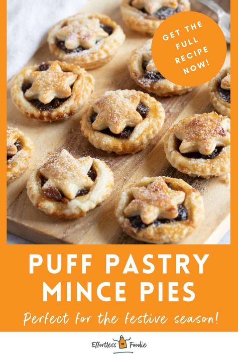 Easy puff pastry mince pies made with shop-bought puff pastry and sweet mincemeat! The perfect Christmas bake. Mince Pies Recipe, Mini Mince Pies, Mince Pie Recipe, Mince Pies Christmas, Gluten Free Puff Pastry, Xmas Desserts, Christmas Breakfast Recipe, Easy Puff, Best Christmas Cookie Recipe