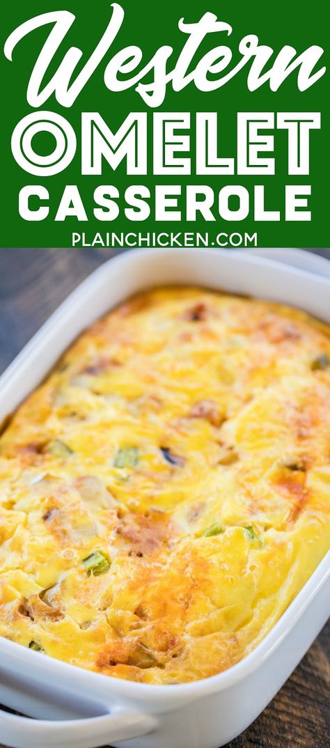 Western Omelet Casserole - perfect for breakfast, lunch or dinner. Ham, onion, bell pepper, artichokes, salsa, eggs, sour cream and cheese. No crust, so it is a great low-carb option. Only 4.5 Weight Watcher points per serving!! #casserole #omelet #breakfast Western Omelet Casserole, Salsa Eggs, Omelet Casserole, Dinner Ham, Weight Watcher Points, Ham Breakfast Casserole, Western Breakfast, Ham Breakfast, Keto Breakfasts