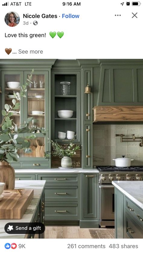 Green China Cabinet, Green Kitchen Inspiration, Kitchen Palette, Green Kitchen Accessories, Green Kitchen Designs, Green Kitchen Decor, Kitchen 2024, Cabin Kitchen, Green China