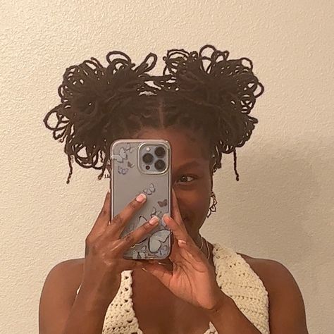 Loc petal style two buns #locstyles #locs #crochet #hair #locstylesforwomen #laurynoliva Loc Petals, Two Buns, Locs Crochet, Bun Styles, Beautiful Natural Hair, Black Inspiration, Locs Hairstyles, Crochet Hair, Loc Styles