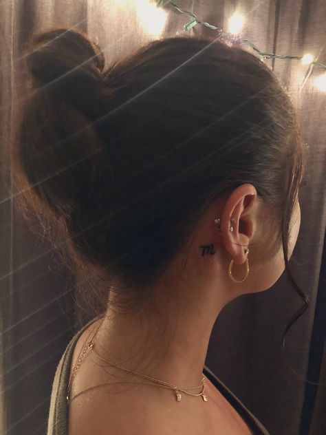 Behind the ear scorpio tattoo Scorpio Tattoo Back Of Neck, Moon In Scorpio Tattoo, Behind Ear Scorpio Tattoo, Scorpio Tattoo Behind The Ear, Scorpio Ear Tattoo, Scorpio Behind Ear Tattoo, Scorpio Neck Tattoo, Number Tattoo Behind Ear, Scorpio Tattoo Design