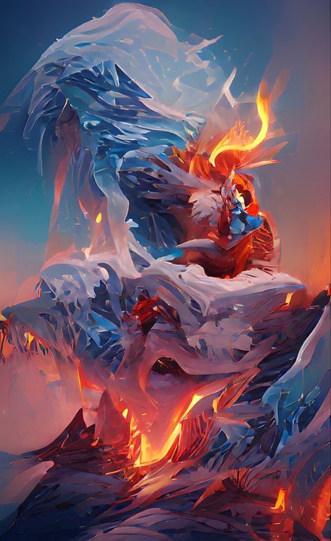 Fire And Ice Art Paintings, Fire And Ice Aesthetic, Ice And Fire Aesthetic, Ice And Fire Dragon, Fire And Ice Art, Fire Vs Ice, Fire And Ice Wallpaper, Mirror Shards, Fire And Ice Dragons