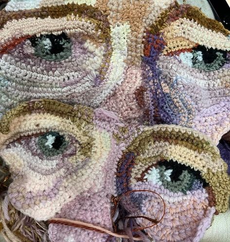 Hamilton Crochet, Jo Hamilton, Crochet Portrait, Double Double Toil And Trouble, Crochet Wall Art, Crochet Eyes, Toil And Trouble, Crochet Faces, Form Crochet