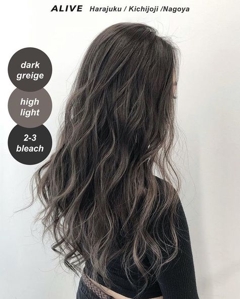 Soft Black Hair With Dimension, Korean Highlights Hair, Korean Hair Highlights, Dark Blue Hair Highlights, Asian Hair Dye, Highlights Hair Color, Blue Hair Highlights, Babylights Hair, Ashy Hair