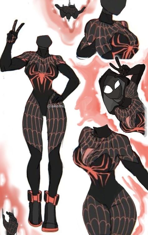 Spider Women Poses Reference, Spider Suit Drawing, Spider Woman Design, Spidersona Suit Female, Spiderman Suit Ideas Female, Spidey Suit Design, Spidersona Spider Ideas, Spiderwoman Suit Ideas, Spider Woman Costume Drawing