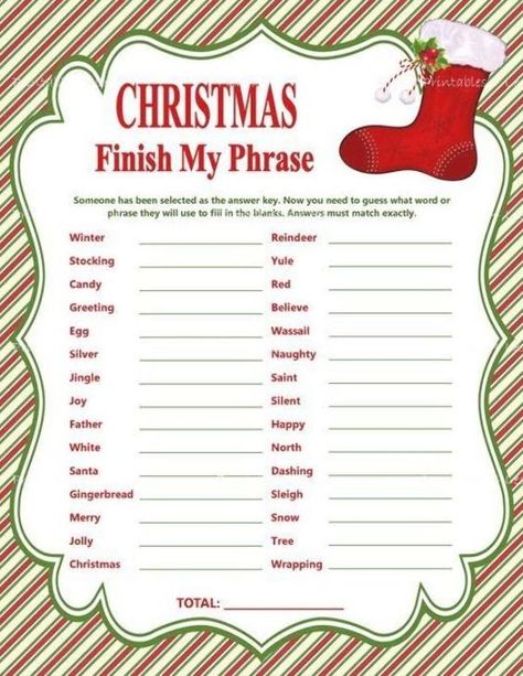 CHRISTMAS FINISH MY PHRASE GAME - DIY INSTANT DOWNLOAD (8 X 10) This Christmas Finish My Phrase game is a great ice breaker game and its a perfect for a family gathering, a Christmas party, or even an office Christmas party. Finish My Phrase, Xmas Games, Fun Christmas Party Games, Printable Christmas Games, Fun Christmas Games, Christmas Games For Family, Holiday Party Games, Office Christmas Party, Christmas Game